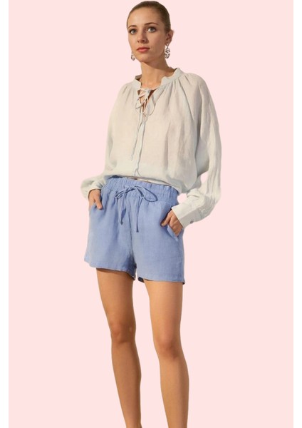 Kadın Keten Şort Düz Desen Yüksek Bel Rahat Kesim Günlük Hafta Sonu Yaz Aylarının Vazgeçilmezi fiyatları