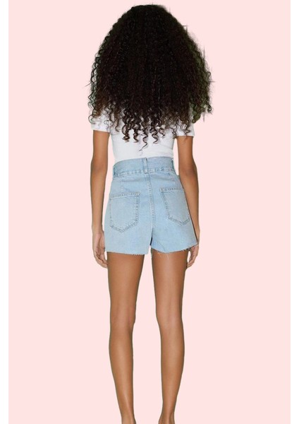 Kadın Denim Şort; Yüksek Bel Straight Kalıp Günlük Şıklık Için Hafta Sonu Kaliteli Malzeme