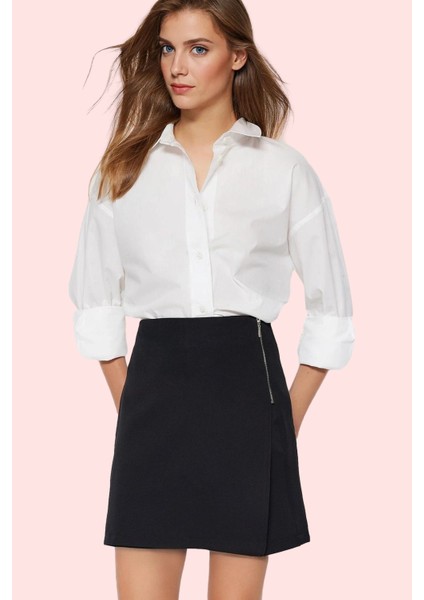 Kadın Fermuarlı Yüksek Bel Dokuma Şort Etek Boru Paça Günlük Kombinler Yaz Aylarının Vazgeçilmezi