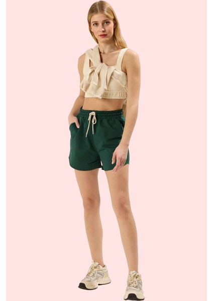 Kadın Örme Kumaş Şort 2 Iplik Penye Straight Kalıp Yazlık Günlük Kullanım Kaliteli Malzeme