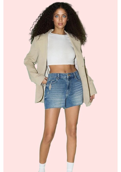 Kadın Kısa Boy Denim Şort Pamuk Normal Bel Fashion Forward Stil Günlük Yaz Aylarının Vazgeçilmezi