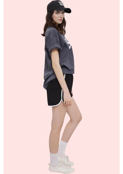 Kadın Spor Şort Polyester Biyeli Detay Renk Bloklu Desen Günlük Kullanım Dayanıklı Malzeme