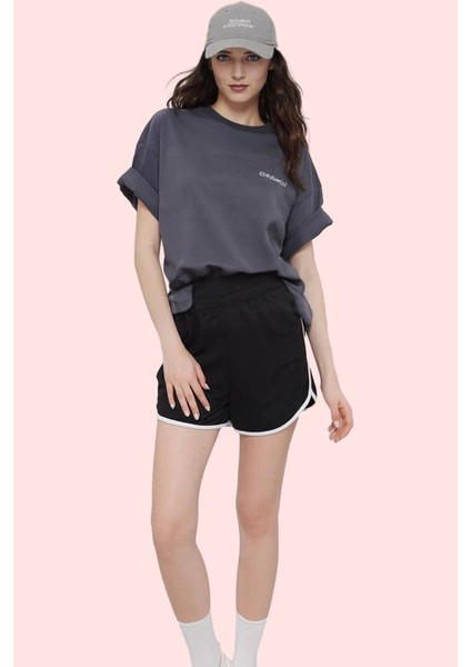 Kadın Spor Şort Polyester Biyeli Detay Renk Bloklu Desen Günlük Kullanım Dayanıklı Malzeme fiyatları