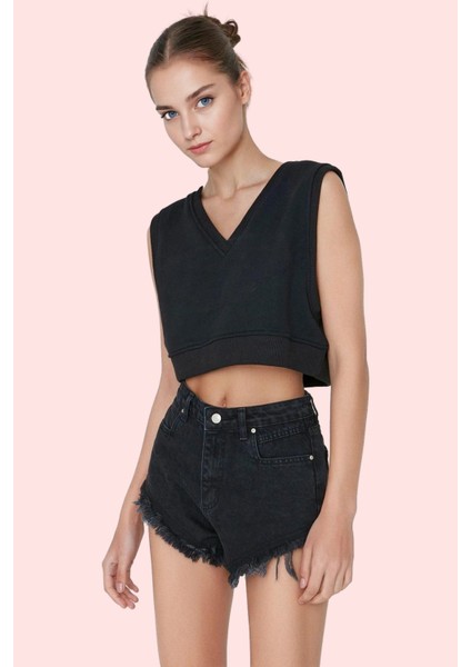 Kadın Pamuk Denim Mini Şort Normal Bel Boru Paça Yırtık Detaylar Günlük Kombinler Için Hafta Sonu