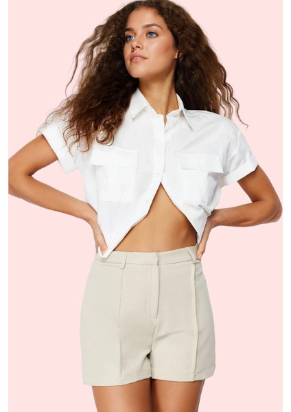 Kadın Yüksek Bel Boru Paça Şort Polyester Elastan Nefes Alabilir Kumaş Yaz Aylarının Vazgeçilmezi