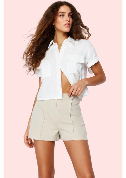 Kadın Yüksek Bel Boru Paça Şort Polyester Elastan Nefes Alabilir Kumaş Yaz Aylarının Vazgeçilmezi fiyatları