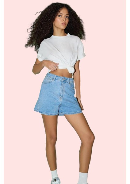 Kadın Cool & Comfort Denim Şort City Kalıp Yüksek Bel Yaz Günlük Hafta Sonu Modern Tasarım fiyatları
