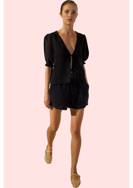 Kadın Keten Şort Düz Desen Yüksek Bel Rahat Kesim Günlük Hafta Sonu Yaz Aylarının Vazgeçilmezi