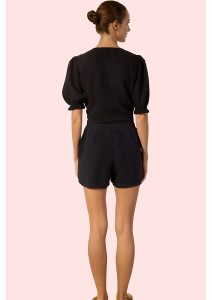 Kadın Keten Şort Düz Desen Yüksek Bel Rahat Kesim Günlük Hafta Sonu Yaz Aylarının Vazgeçilmezi modelleri