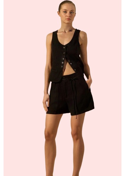 Kadın Keten Mini Şort Renk Geniş Paça Yüksek Bel Yaz Için Ideal Günlük Kullanım Hafta Sonu fiyatları