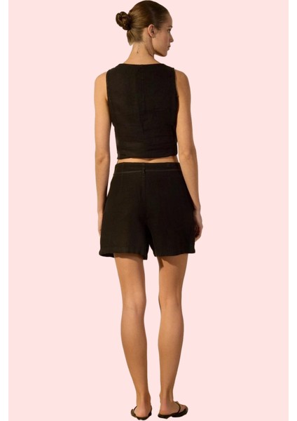 Kadın Keten Mini Şort Renk Geniş Paça Yüksek Bel Yaz Için Ideal Günlük Kullanım Hafta Sonu modelleri