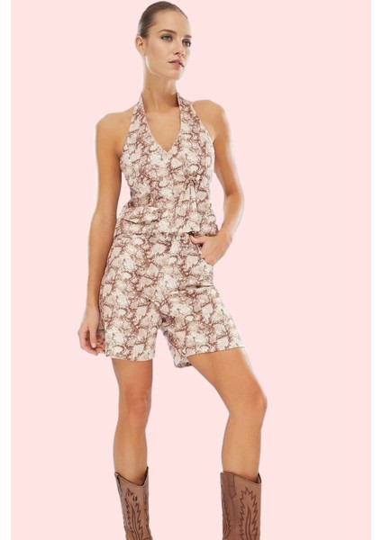 Kadın Yılan Desenli Straight Şort Pamuk Gabardin Kumaş Rahat Günlük Yaz Aylarının Vazgeçilmezi