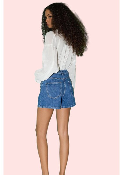 Kadın Kısa Boy Denim Şort Pamuk Rigid Dokuma Straight Kalıp Rahat Günlük Kullanım Hafta Sonu