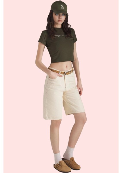 Kadın Yazlık Bermuda Şort Pamuk Normal Bel Geniş Paça Denim Kumaş Günlük Stil Modern Tasarım