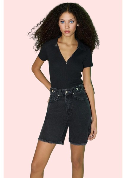 Kadın Yüksek Bel Denim Şort Pamuk City Short Boru Paça Yaz Kombinleri Için Günlük Kullanım