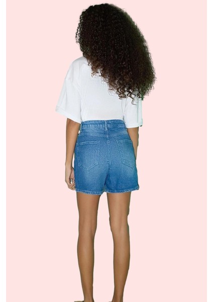Kadın Denim Şort Yüksek Bel Geniş Paça City Short Günlük Stil Hafta Sonu Dayanıklı Malzeme