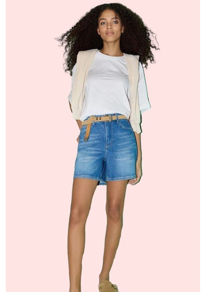 Kadın Denim Şort Yüksek Bel Geniş Paça City Short Günlük Stil Hafta Sonu Dayanıklı Malzeme fiyatları