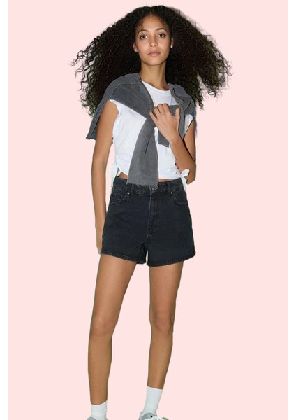 Kadın Pamuklu Denim Şort City Kalıp Kısa Boy Yüksek Bel Geniş Paça Rahat Dayanıklı Malzeme fiyatları