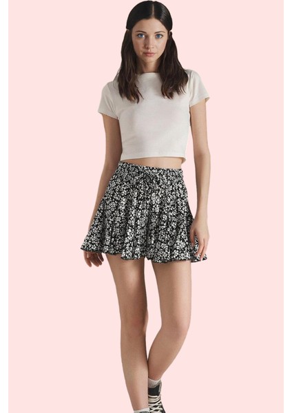 Kadın Yüksek Bel Kısa Boy Geniş Paça Şort Etek Çiçekli Dokuma Günlük Kullanım Modern Tasarım
