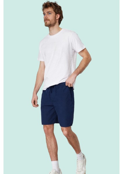 Erkek Dokuma Kumaşlı Şort Bermuda Pamuk Normal Bel Bağcıklı Günlük Kullanım Modern Tasarım