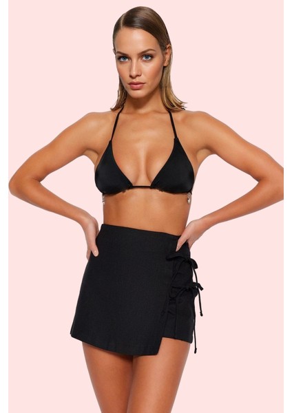 Kadın Plaj Şort Etek Dokuma Boru Paça Yüksek Bel Kemersiz Yazlık Yaz Aylarının Vazgeçilmezi