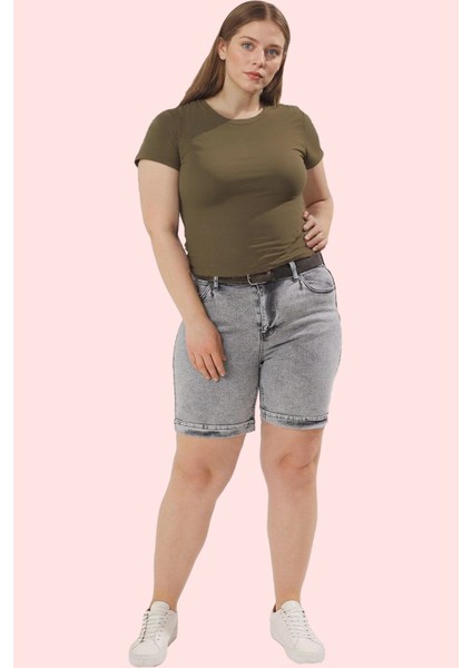 Kadın Denim Regular Şort Yüksek Bel Geniş Paça Günlük Kullanım Hafta Sonu Kaliteli Malzeme fırsatları