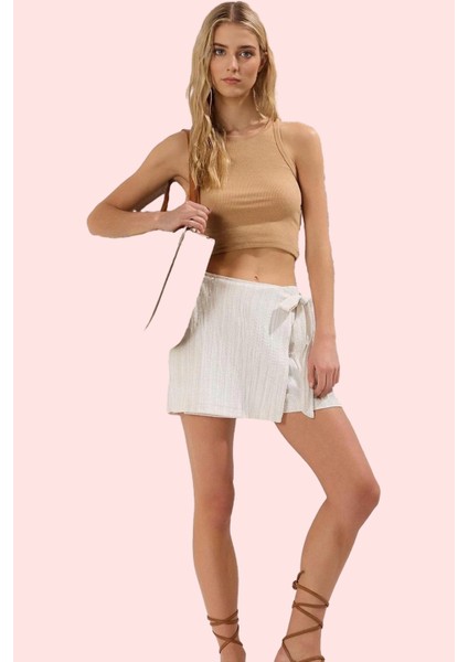 Kadın Dar Paça Kısa Boy Şort Etek Dokulu Dokuma Kumaş Yüksek Bel Yaz Günlük Kullanım Hafta Sonu fiyatları