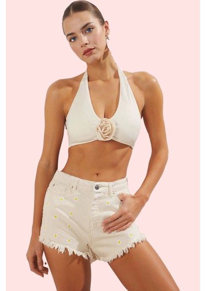 Kadın Relaxed Fit Denim Şort Nakış Detayı Pamuk Yaz Dayanıklı Malzeme Stilin Buluştuğu Yer fiyatları