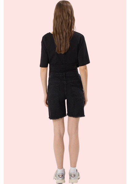 Kadın Hamile Yüksek Bel Denim Şort Regular Boru Paça Günlük Kullanım Yaz Aylarının Vazgeçilmezi