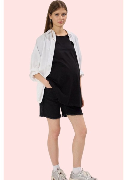 Kadın Hamile Yüksek Bel Denim Şort Regular Boru Paça Günlük Kullanım Yaz Aylarının Vazgeçilmezi fiyatları