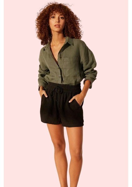 Kadın Keten Şort Düz Desen Yüksek Bel Rahat Kesim Günlük Hafta Sonu Yaz Aylarının Vazgeçilmezi