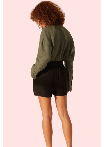 Kadın Keten Şort Düz Desen Yüksek Bel Rahat Kesim Günlük Hafta Sonu Yaz Aylarının Vazgeçilmezi modelleri