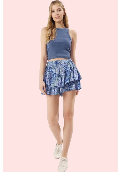 Kadın Yüksek Belli Kısa Şort Etek Geniş Paça Viskoz Dokuma Shally Desenli Yaz Günlük Kullanım fiyatları