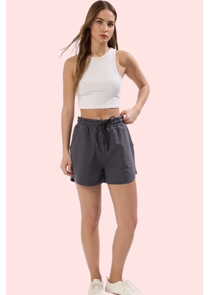 Kadın Örme Kumaş Şort 2 Iplik Penye Straight Kalıp Yazlık Günlük Kullanım Kaliteli Malzeme fiyatları