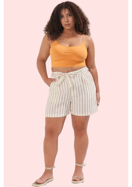 Kadın Yazlık Kısa Şort Büyük Beden Pamuk Dokuma Keten Görünümlü Geniş Paça Günlük Kullanım fırsatları