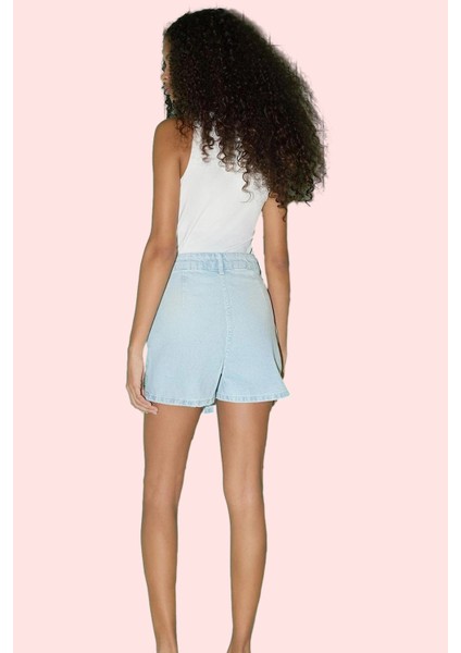 Kadın Pamuk Düz Desenli Denim Şort Etek Geniş Paça Yüksek Bel Yazlık Yaz Aylarının Vazgeçilmezi modelleri