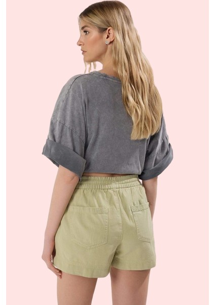 Kadın Yüksek Bel Kısa Şort Geniş Paça Pamuk City Short Model Günlük Kullanım Modern Tasarım modelleri