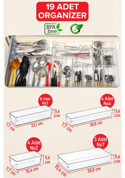 19 Adet Kaşıklık Kepçelik Organizer Modüler Çekmece Içi Düzenleyici