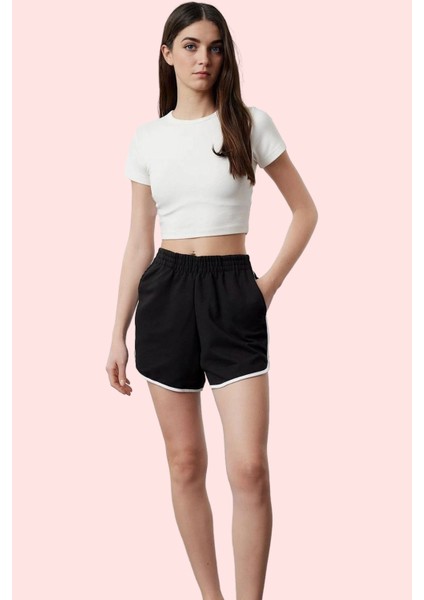 Kadın Yüksek Bel Straight Örme Şort 2 Iplik Penye Dokuma Günlük Kombinler Kaliteli Malzeme fiyatları