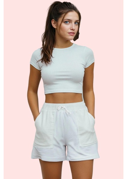 Kadın Örme Şort 2 Iplik Penye Düz Desen Rahat Günlük Hafta Sonu Yaz Aylarının Vazgeçilmezi fiyatları