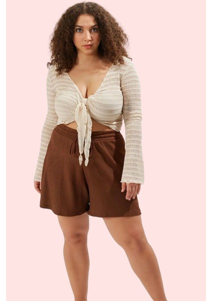 Kadın Büyük Beden Geniş Paça Kısa Örme Şort Rahat Günlük Stil Hafta Sonu Dayanıklı Malzeme