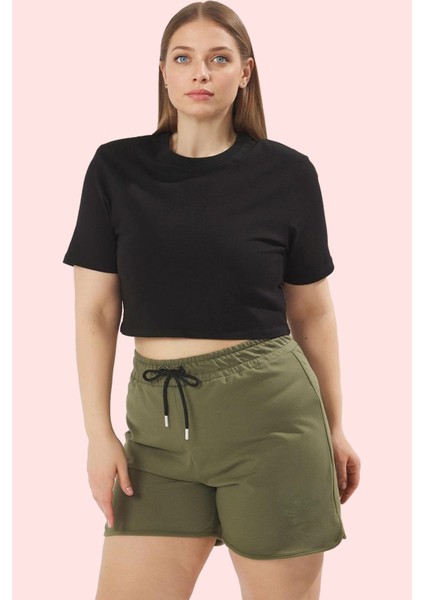 Kadın Pamuklu Örme Şort Büyük Beden Yüksek Bel Casual Stil Günlük Kullanım Kaliteli Malzeme