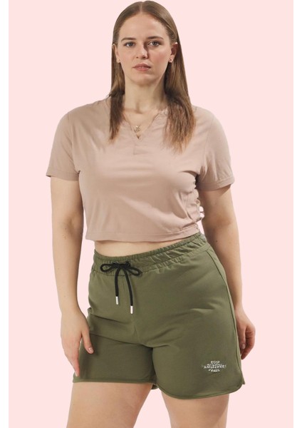 Kadın Pamuklu Örme Şort Büyük Beden Yüksek Bel Casual Stil Günlük Kullanım Kaliteli Malzeme fırsatları