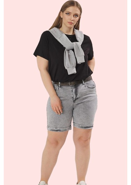 Kadın Denim Şort Yüksek Bel Geniş Paça Rahat Günlük Kombinler Hafta Sonu Dayanıklı Malzeme