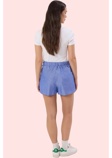 Kadın Yazlık Mini Şort Çizgili Dokuma Terrycotton Kumaş Yüksek Bel Straight Günlük Kullanım modelleri