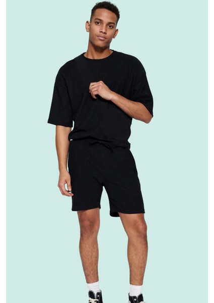 Erkek Rahat Kesim Şort; Polyester Elastan Dokulu Ottoman Kumaş Normal Bel Kısa Boy Günlük Kullanım