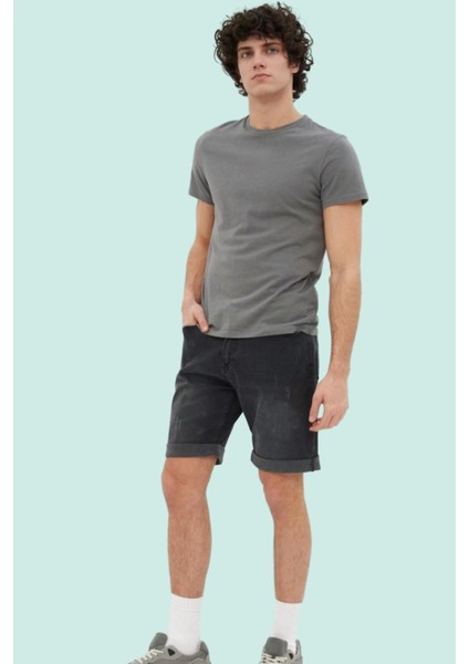 Erkek Günlük Kombinlere Uygun Denim Şort; Slim Fit Dar Paça Pamuk Yaz Aylarının Vazgeçilmezi
