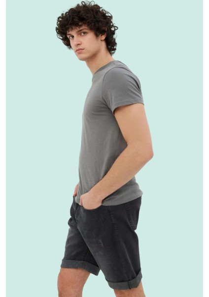 Erkek Günlük Kombinlere Uygun Denim Şort; Slim Fit Dar Paça Pamuk Yaz Aylarının Vazgeçilmezi fiyatları
