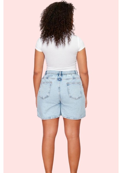 Kadın Pamuklu Denim Şort Beli Lastikli Geniş Paça Yazlık Günlük Kullanım Dayanıklı Malzeme fiyatları