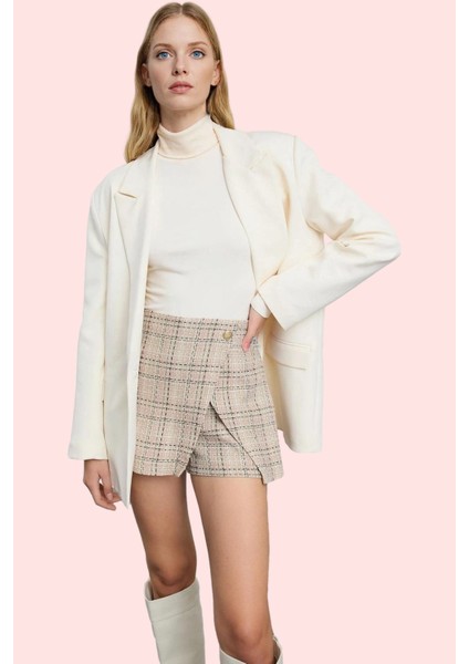 Kadın Pamuklu Tüvit Dokuma Şort Etek Kemer Detayı Casual Tarz Günlük Kullanım Modern Tasarım